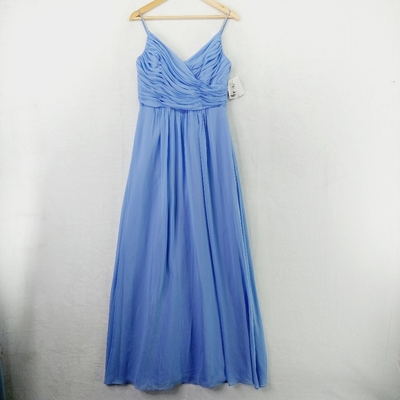 NEW Jenny Packham Drem Blue Jeweled Strap Shirred Wrap Maxi Dress P2798 - Picture 2 of 11